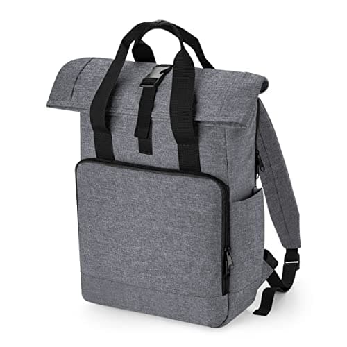 Image of BagBase BG118L Recycled Twin Handle Roll-Top Laptop Backpack - Grey Marl