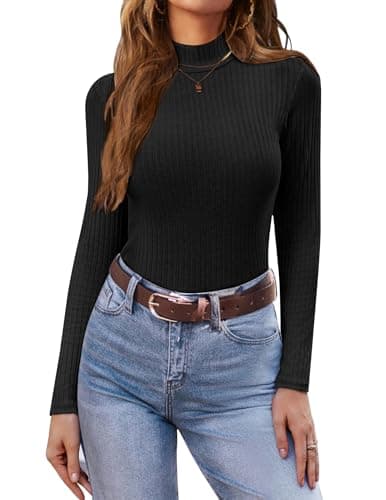Image of Ekouaer Women's Turtleneck Long Sleeve Shirts Solid Slim Fit Tops, Black, XL