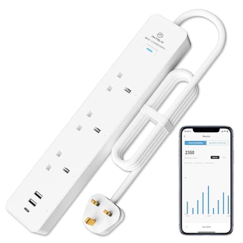 Image of ANTELA Smart Power Strip Energy Monitoring, Wifi Smart Extension Lead with 3 Outlets+3 USB Ports (2 USB A+1 USB C), Work with Alexa, Google Home, Voice Control, Smart Life App, 1.5M, 2.4GHz, 13A