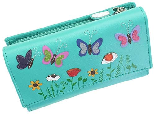 Image of Mala Leather Sophia Collection Soft Leather Tri Fold Purse RFID 3514_42 Turquoise