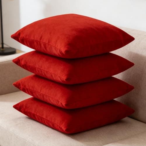 Image of Traziewell Red Cushion Covers 4 Pack Pillow Cover Comfortable Solid Decorative Throw Pillow Case Square Cushions Cover Pillowcase (Cover Only,No Insert)(18x18 inch/ 45x45cm, Red) 6103
