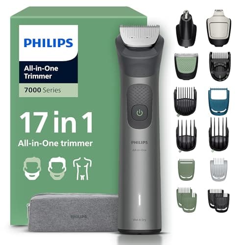 Image of Philips Multigroom 7000 Series All-in-One 17-Piece Trimmer - Shaver and Clipper for Beard, Nose, Hair, and Body, Self-Sharpening Full Metal Blades, 26 Length Settings (0.5-20 mm), Model MG7961/15