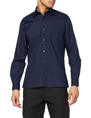 Image of Premier Workwear Mens Long Sleeve Poplin Shirt Navy Size - 17"(43cm)