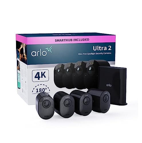 Image of Arlo Ultra 2 Security Camera Outdoor, 4K UHD, Wireless CCTV, 6-Month Battery, Colour Night Vision, Weatherproof, Bright Spotlight, 2-Way Audio, 2 Cam Kit, Arlo Secure Trial Included, Black