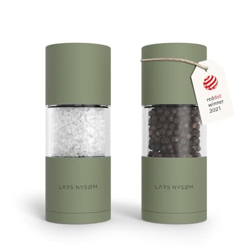 Image of LARS NYSØM Salt and Pepper Grinder Set, Manual Salt and Pepper Mills with Adjustable Ceramic Grinder, Design Spice Shaker Set (Sage Green)