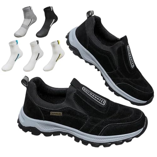 Image of Orthopaedic Shoes Men's Slip On Walking Shoes with Arch Support, Lightweight Outdoor Shoes, Hiking Work Trainers Shoes (Black,9)