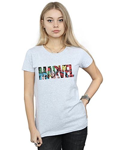 Image of Marvel Comics Women's Logo Character Infill T-Shirt Sport Grey Large
