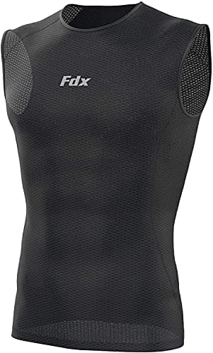 Image of FDX Cool Mesh Base Layer Sleeveless - Men’s Summer Cycling Vest - Ultralight, Breathable, Anti-Odour Bicycle Skins Tops - Under-Shirts for Running, Gym, Workout Training, Hiking (Black, X-Large)