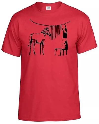 Image of Banksy Zebra Wash Street Zebra Washing Art Graffiti Design Print t-Shirt Funny Fun T Shirt Top(Red,XL)