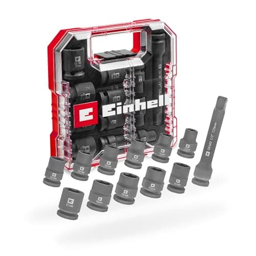 Image of Original Einhell Automotive Impact Socket Kit L-CASE 12-Piece (Hex Sockets, Extension Bar, Tool Set, Storage Case)