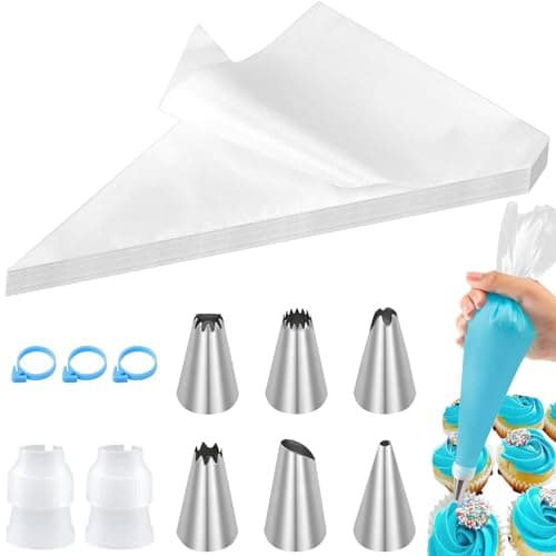Image of Soodyoow 100Pcs Piping Bags and Nozzles Sets, Icing Bags and Nozzles Sets, 6 Nozzles, 2 Couplers, 3 Bag Ties, Large Icing Bags Disposable, Pastry Bags for Cake Cupcake Dessert Cookies Decoration