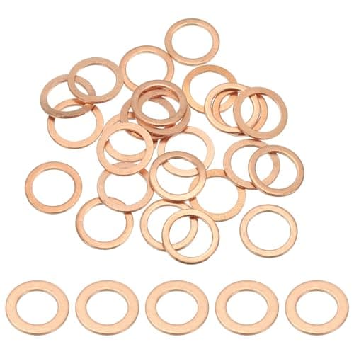 Image of PATIKIL M10 Copper Washer Sealing Ring, 25 Pieces 10mm ID 14mm OD 1mm Thickness Metric Flat Sealing Gasket Crush Washer for Screws Bolt Sump Plugs Oil Drain