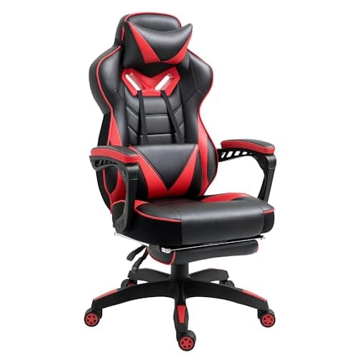 Image of Vinsetto Computer Gaming Chair, Racing Desk Chair with Lumbar Support and Footrest, PU Leather Gamer Chair with Headrest and Swivel Wheels for Home, Red