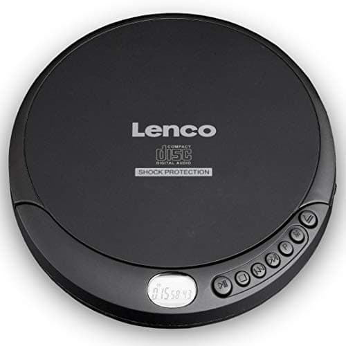 Image of Lenco CD-200 Discman CD Player with LCD Display - Battery and Mains Function - Audio Book Function - Includes Stereo Headphones - H USB Charging Cable - Black with Anti-Shock