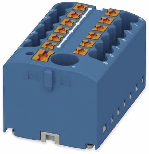 Image of Phoenix Contact CONTACT PTFIX 6/12X2.5 BU distributor block, basic terminal block with feed, 450 V, 24 A, number of connections 13, cross section 0.14 mm²-4 mm², AWG 26-12, width 41 mm, height 21.7 mm