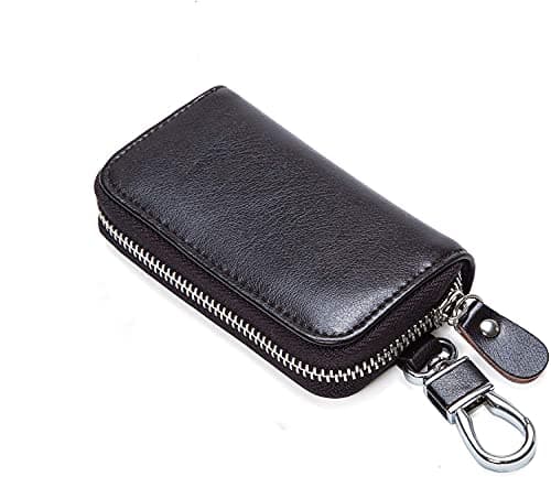 Image of Briskyto Multi-Functional Zipper Key Case Holder with 6 Hooks - Fashionable Leather Car Key Card Wallet for Men and Women