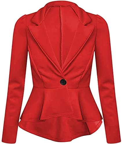 Image of New Womens Fitted Dip Hem Peplum Style Ladies Button Blazer Jacket, Red, UK 8