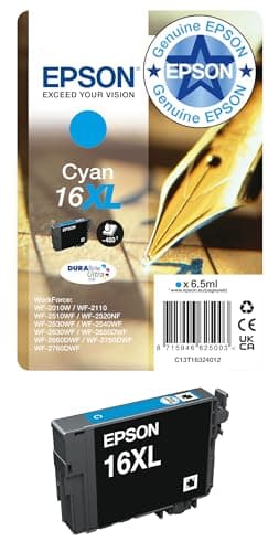 Image of Epson 16XL Cyan Pen & Crossword High Yield Genuine, DURABrite Ultra Ink, XL High Capacity