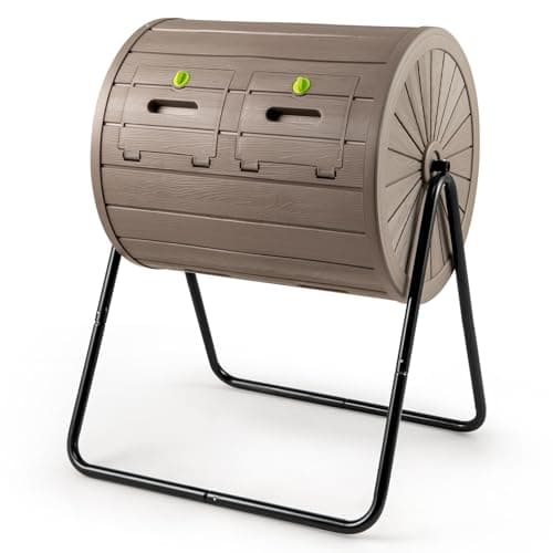 Image of COSTWAY 142L Tumbling Composter, Dual Chamber Rotating Garden Compost Bin with 2 Lockable Doors, BPA-Free Compost Waste Bin Tumbler for Kitchen Yard Farm, Easy Assembly (Coffee)