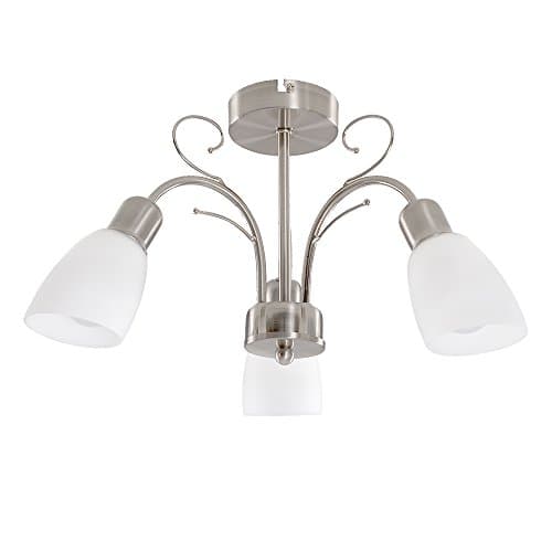 Image of MiniSun | Modern 3 Way Silver Brushed Chrome Ceiling Light Fitting with White Frosted Glass Shades | Pendant Lights, Home Décor & Improvement Essential | Mains Wired