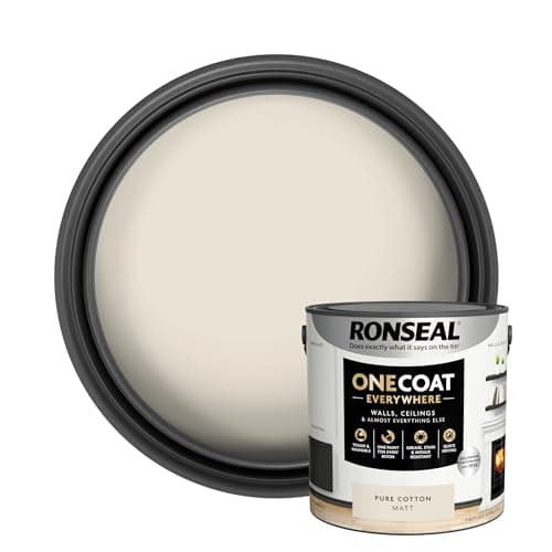 Image of Ronseal One Coat Everywhere Paint Pure Cotton Matt 2.5 L – Durable Interior Paint for Walls & Ceilings Smooth Finish Quick Coverage Ideal for Easy Home Projects