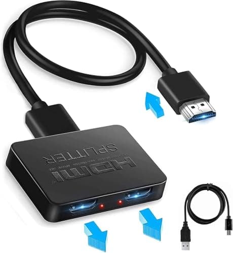 Image of HDMI SPLITTER 1 in 2 out,2 Same Outputs Display at the Same Time,HDMI SPLITTER 4K,1080P,3D,1 Input to 2 Output【Projector,TV,Monitor】,【Just Duplicate,Don't Provide 2 Different Outputs】- With 1 Cable
