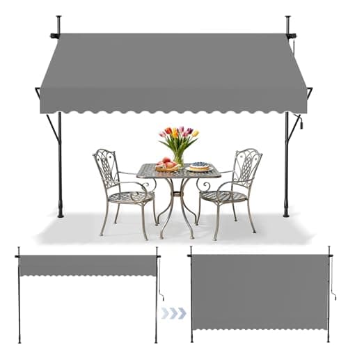 Image of SAILUN Manual Adjustable Awning DIY Patio Clamp Awning Telescopic Canopy with Hand Crank Retractable Shade Shelter For Balcony Garden Patio (200x120cm, Light Grey)