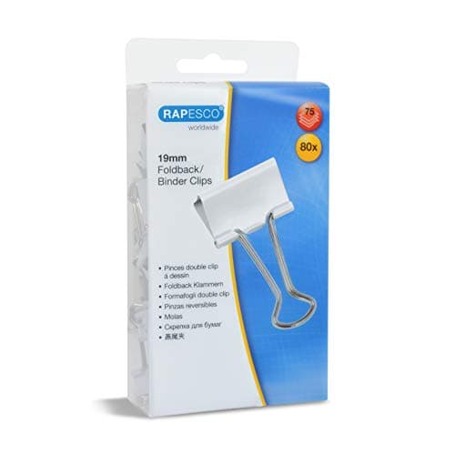 Image of Rapesco 1493 19 mm Foldback Clips, White, Pack of 80