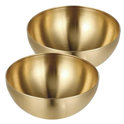 Image of OFXCEN 2PCS Gold Stainless Steel Mixing Bowl 20cm, 7.87in Large Salad Bowls Gold Serving Bowl Metal Mixing Bowls for Soup Cereal Ramen Noodle Fruit Snacks Crisps(1.6L)