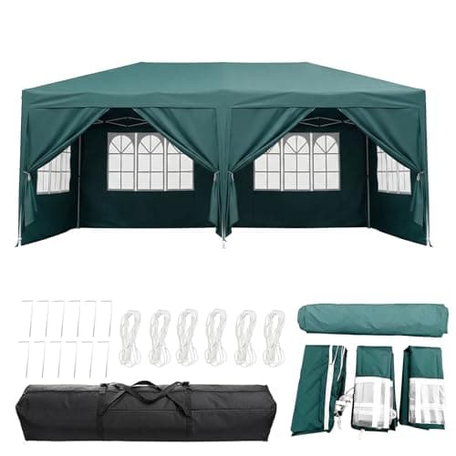 Image of Panana Pop Up Gazebo with Side Panels, 6x3m, Waterproof Canopy Tent with Windows, 3 Height Adjustable Levels, Carry Bag Included (Green)