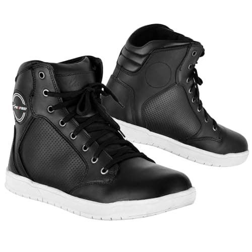Image of PROFIRST Motorcycle Shoes Men Waterproof Rider Motorbike Boots Ankle Support Non Slip Protective Sneakers Riding Gear (Black, UK Footwear Size System, Adult, Men, Numeric, Medium, 7)
