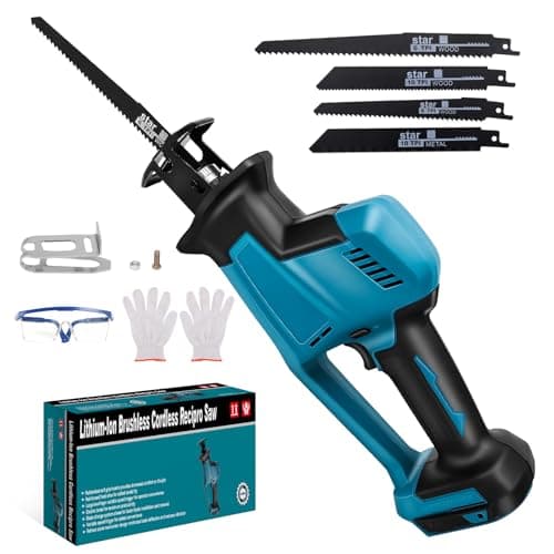 Image of Cordless Reciprocating Saw for Makita 18V LXT Battery, 0-3100 SPM, Stroke Length 22mm, Brushless Reciprocating Saw with 4 Saw Blades, for Cutting Wood, Plastic, Metal (Tool Only, No Battery)