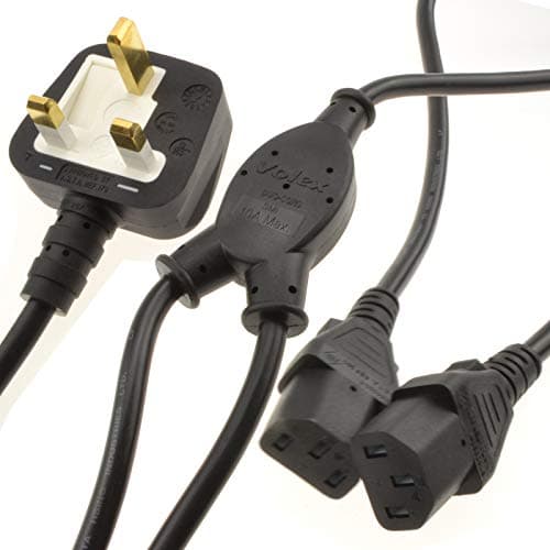 Image of kenable Power Cord UK Plug to 2 x C13 IEC Dual Kettle Lead Splitter Cable 2m [2 metres]