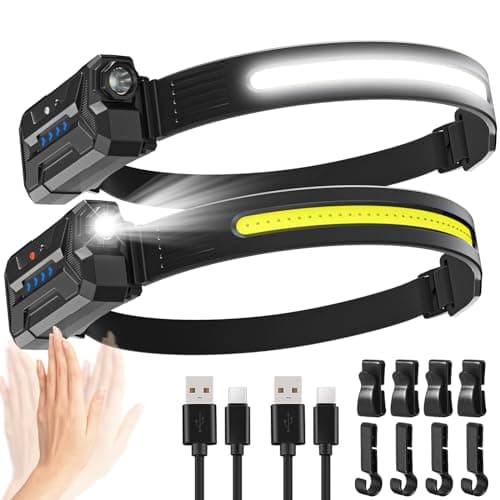 Image of 【2 Pack】Head Torch Rechargeable, Super Bright 230° Wide Beam Headtorch, 22 Hours Runtime, 7 Modes with Motion Sensor, 2000mAh Rechargeable Waterproof Lightweight Headlamp for Running,Camping,Hunting