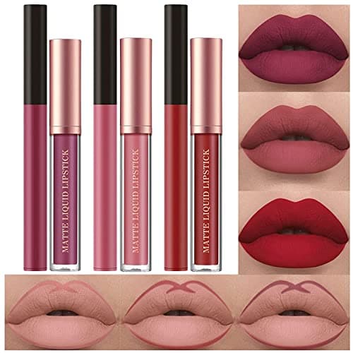 Image of 6Pcs Matte Liquid Lipstick Lip Liner Set, Velvety Nude Lipgloss Waterproof Non-Stick Cup Not Fade Liquid Lipstick Lipliner Make Up Gift Set (Set B)