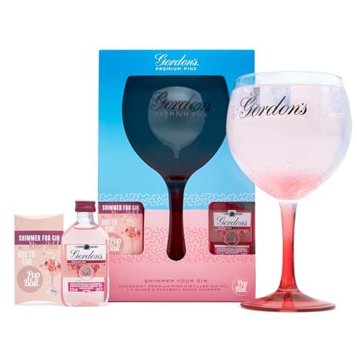 Image of Gordon's Pink Gin Gift Set - Official Branded Copa Glass, Popaball Rose Gold Shimmer, 5cl Gordon's Premium Pink Gin Gifts for Women - Flavoured Alcohol Gifts, Birthday, 2023 Version