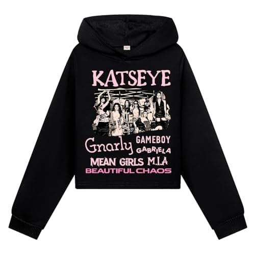 Image of Minhuaha Katseye Fans Hoodie for Girls Fashion Hoodie Kids Tops (Black,9 Years)