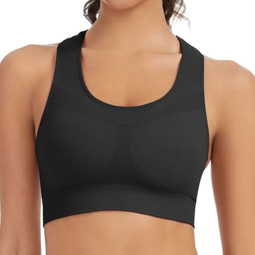 Image of Lemef Racerback Sports Bras for Women Medium Support Workout Bra Seamless Unpadded Yoga Gym Fitness Bra Black L