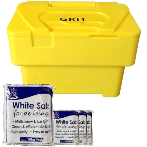 Image of 115L Grit Bin with Rock Salt Bags Heavy Duty Stackable Lockable Outdoor Cabinet Storage Box