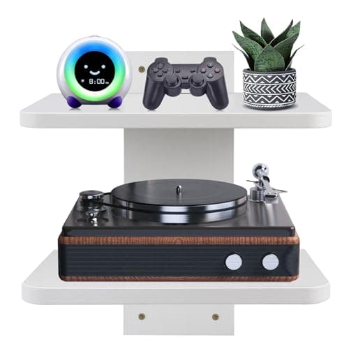 Image of BiJun Floating TV Shelves for Wall, Floating TV Unit Projector Shelf Speaker Shelf Wall Mount Entertainment Media Stand Router DVD Holder, for PS4/Cable Box/DVD Players/Game Console (White 2Shelf)