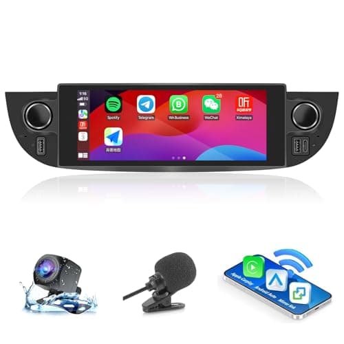 Image of Car Radio for Fiat 500 (2007-2015) with Wireless Android Auto and CarPlay, Bluetooth Car Stereo with Rear View Camera/Mic/CANbus Decoder/App Store/USB Port (Black) 2G+64G