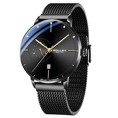 Image of SOLLEN Automatic Watches for Men,Men's Automatic Watch,Original Mechanical Watch Movement,3ATM Water Resistant,Luminous Hands,Calendar and 24-Hour Display,Minimalist Self-Winding Wrist Watches for Men