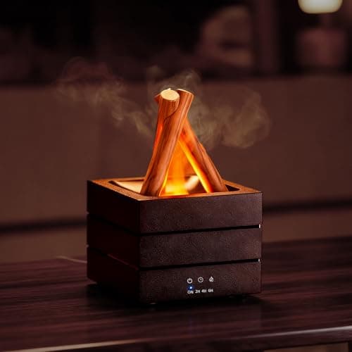Image of Mldnld Campfire Aroma Diffuser, 280 ml Essential-Oil Diffuser with LED Flame Effect, 3 Timer Settings, Whisper-Quiet & Auto Shut-Off, Vintage Stove Gift for Home & Office