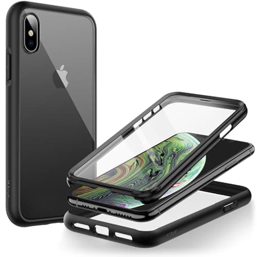 Image of JETech Case for iPhone XS and iPhone X 5.8 Inch with Built-in Screen Protector Anti-Scratch, 360 Degree Full Body Rugged Phone Cover Clear Back (Black)
