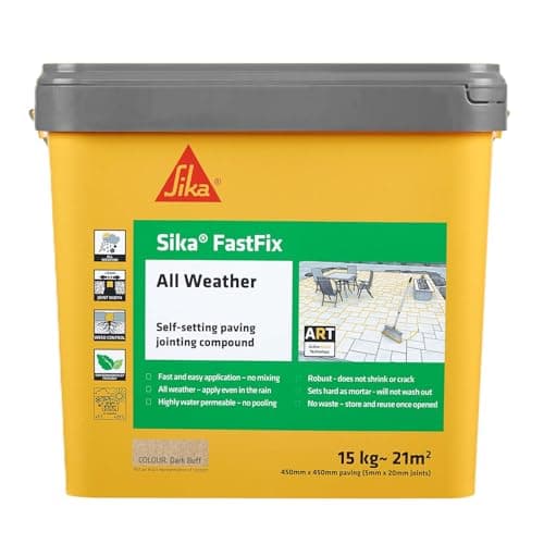 Image of Sika – FastFix All Weather Self-Setting Paving Jointing Compound – Ready to Use – No Mixing Required – Dark Buff – 15kg – 21 sq. m