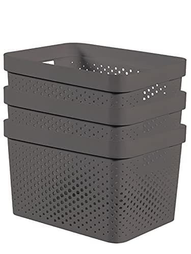 Image of CURVER Infinity Dots Set of 3 Storage Baskets, 100% Recycled Plastic, Multi-Functional & Easy to Carry, 17 Litres, Grey