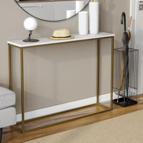 Image of URBNLIVING Wooden Hallway Console Table with Metal Legs (White Top and Gold Legs)
