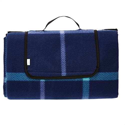 Image of Amazon Basics Picnic Blanket with waterproof backing, 150 x 195 cm, Blue/White