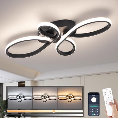 Image of Led Ceiling Light Dimmable, Modern Led Ceiling Lamp with Remote Control, Minimalist Black Ceiling Lights for Bedroom Kitchen Living Room Dining Office Hallway Balcony - 36W, Black, 60cm, 3000K-6000K
