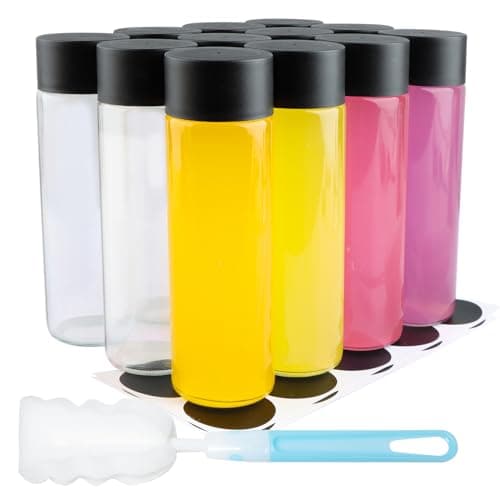 Image of HWASHIN 12 Pack 350ml Glass Water Bottles, Clear Reusable Juice Bottles for Juicing, Smoothies, Beverages, Outdoor Sports, Gatherings, Picnics, Yoga, Daily Hydration